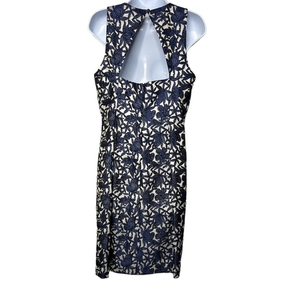 Kay Unger Open Back Blue Floral Embroidered Cocktail Dress - Picture 2 of 7
